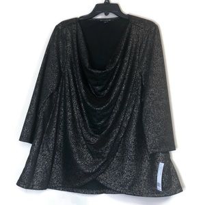 Zac & Rachel Black & Gold Cowl Neck Blouse XL